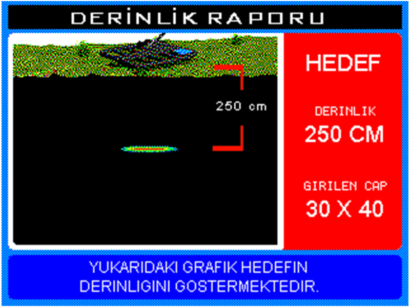 Deep Hunter 3D Dedektör Mod 1 Ekranlar Derinlik Raporu